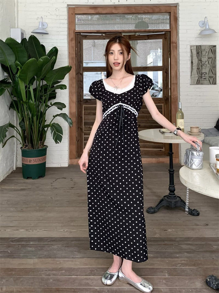 【dress】レース切り替えドット柄ワンピース　M29690