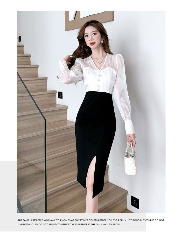 【dress】Vネックドッキングワンピース　M26462
