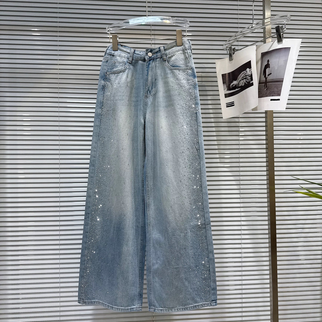 【bottoms】ラインストーン付きバックリボンデニムパンツ  K0546