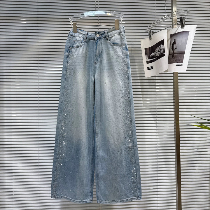 【bottoms】ラインストーン付きバックリボンデニムパンツ  K0546