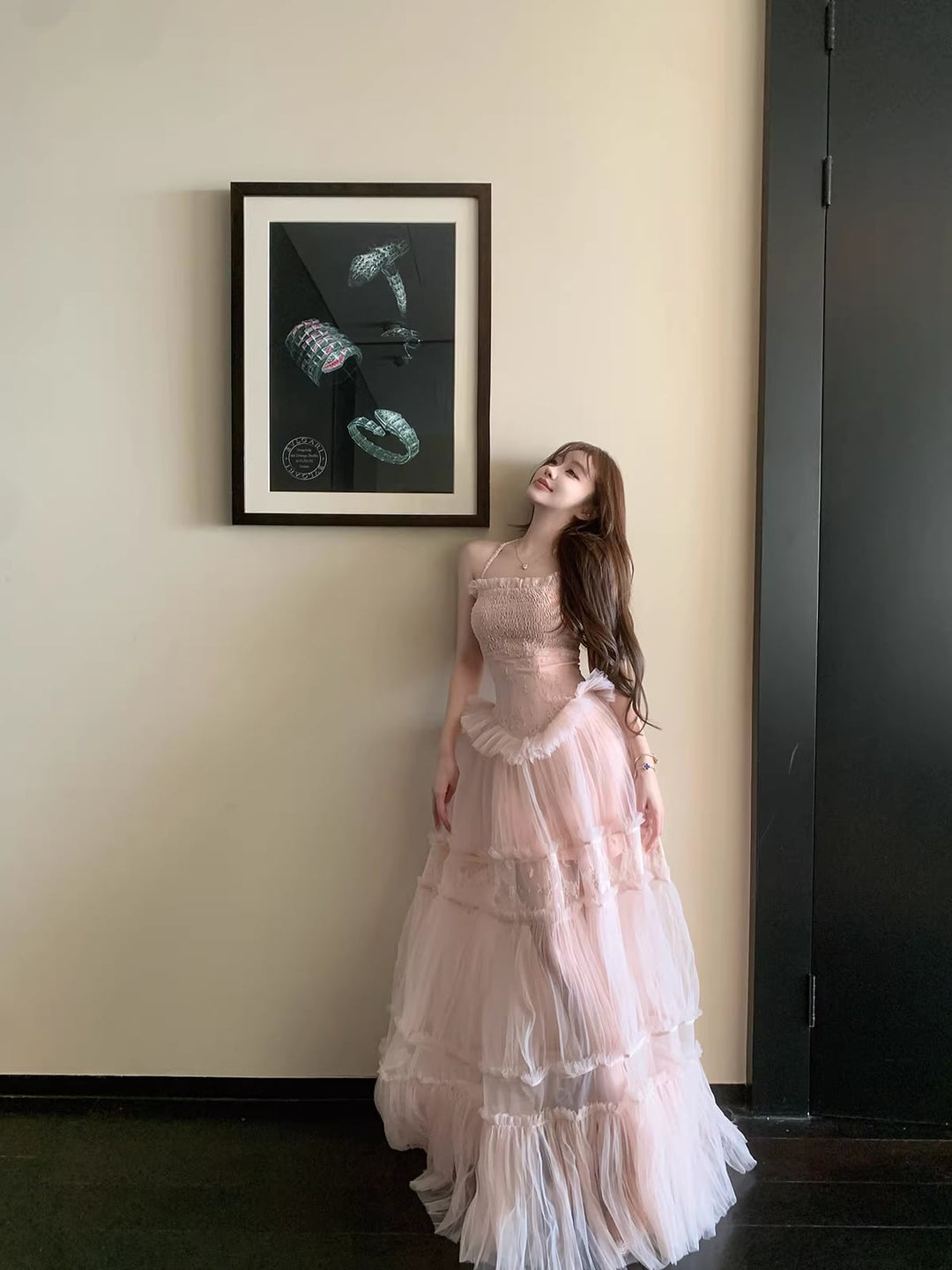 【dress】チュールレースロングワンピース Q7971
