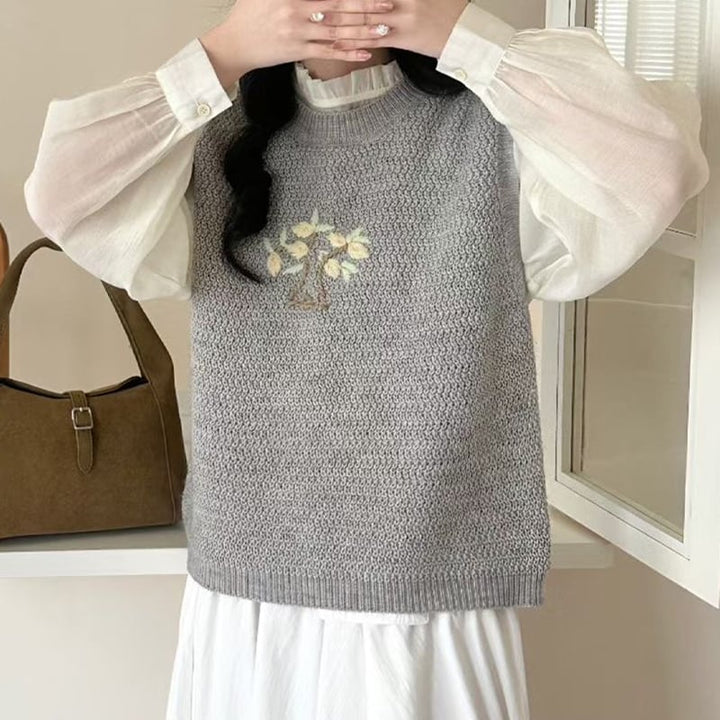 【tops】刺繡柄ニットベスト Q8127