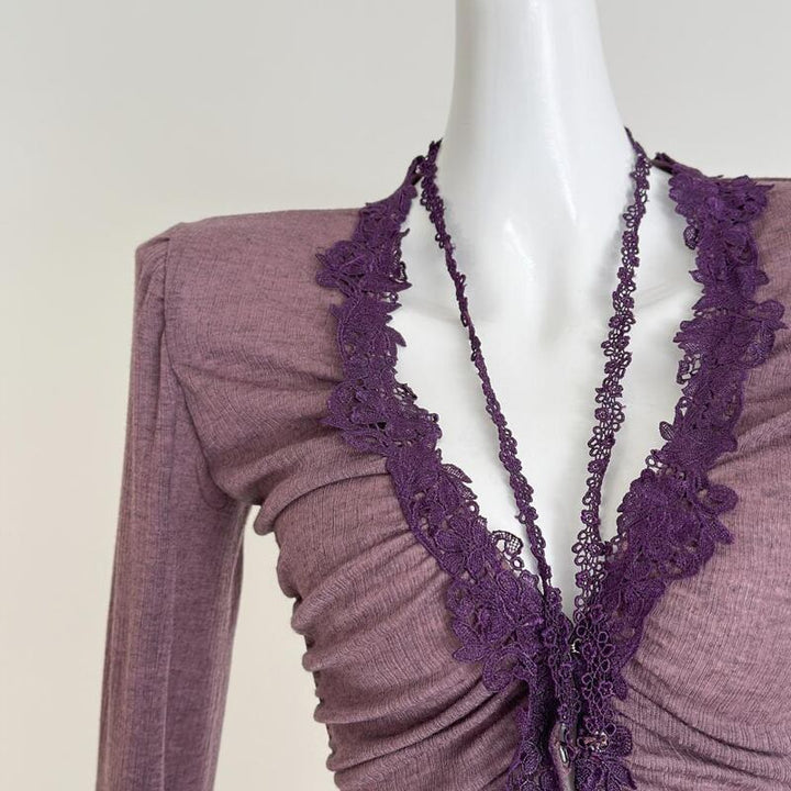 【tops】透け感レースドッキングトップス Q7921