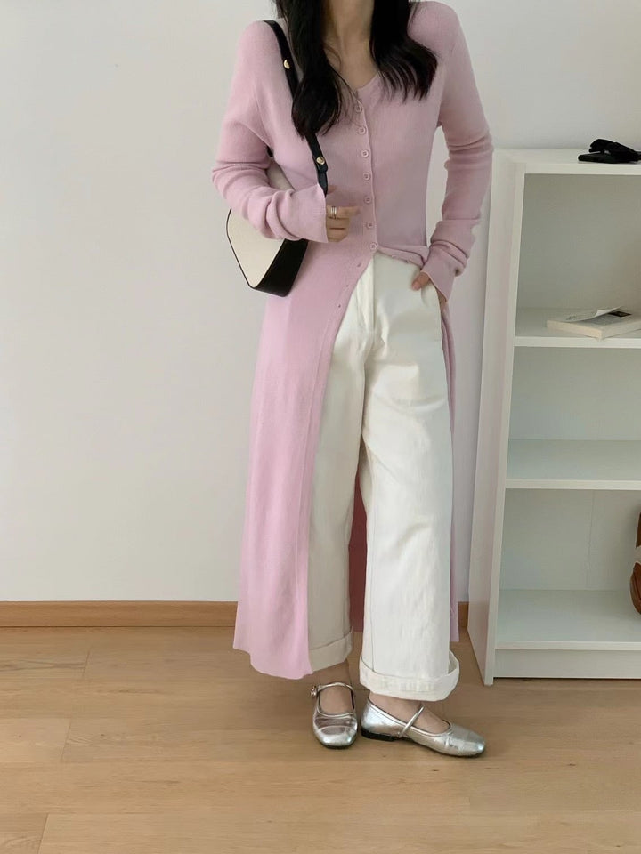 【outer】ロング丈スリットニットカーデ　M26799