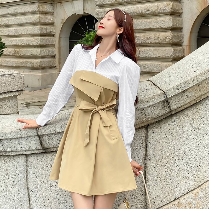 【dress】目立つ！エレガント切り替えワンピース着瘦せ　M17186