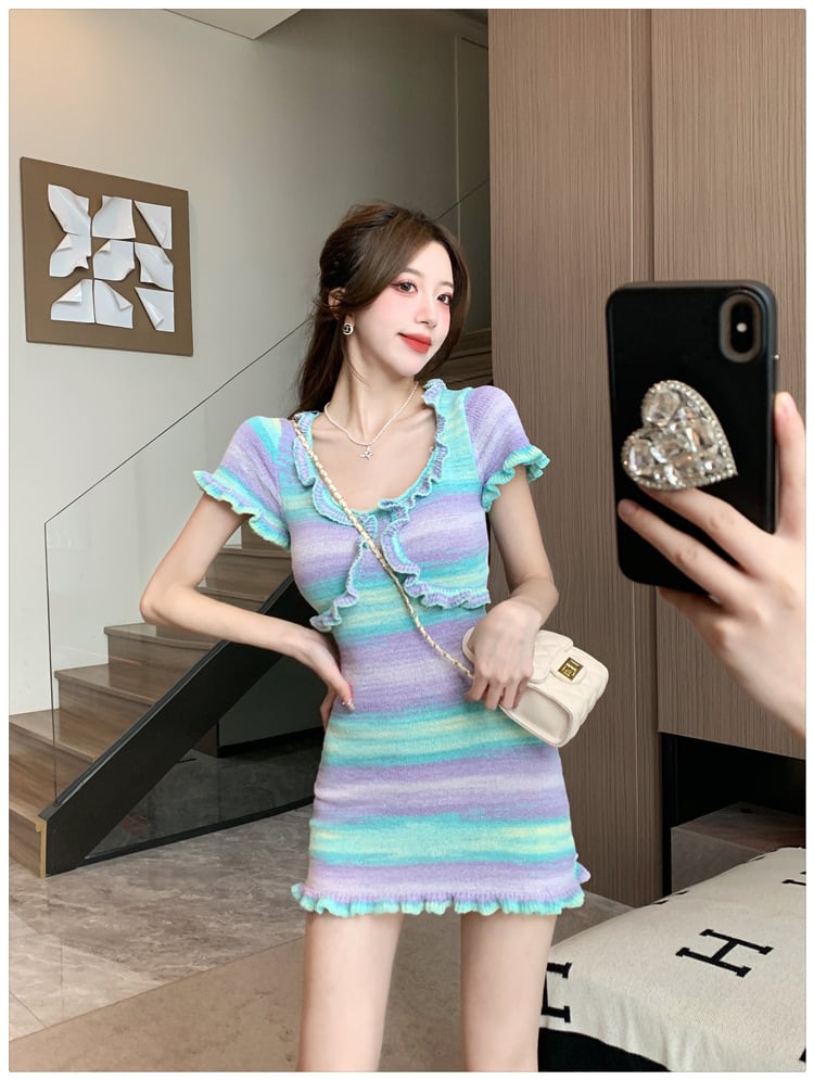 【dress】輝いて超人気 ! ボーダー柄配色ニットワンピース　M16766