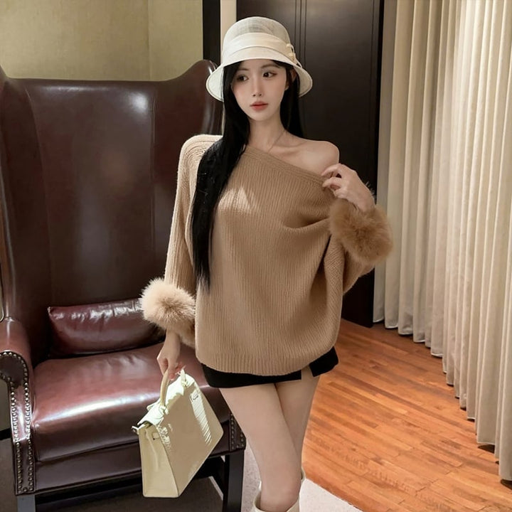 【tops】袖ファーニットトップス Q6942