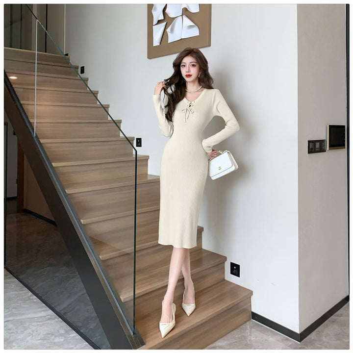 【dress】無地ニットワンピース　M18253