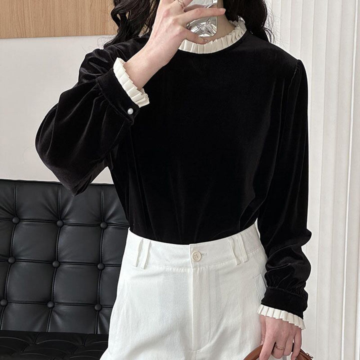【tops】フェイクレイヤードベルベットトップス Q6964