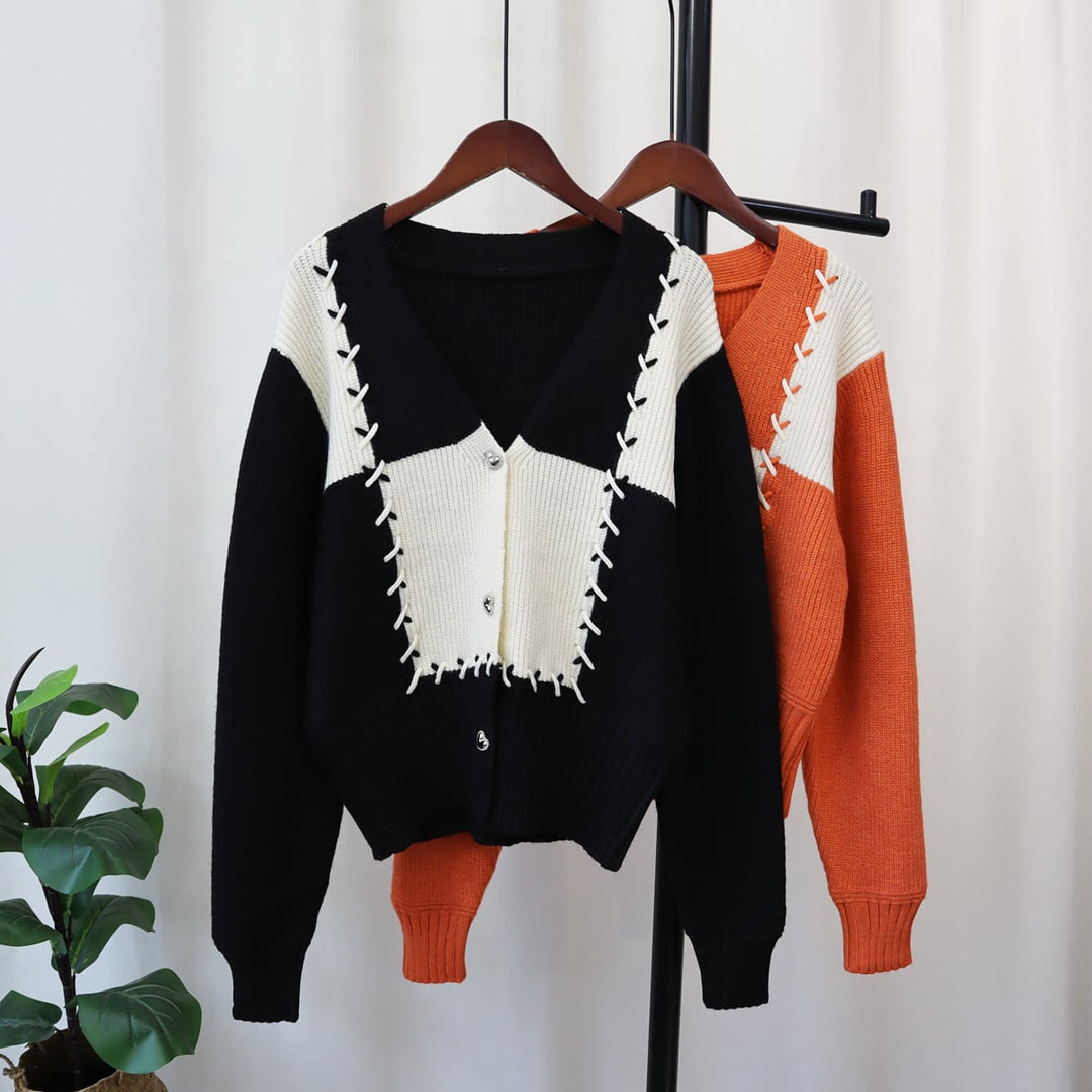 【outer】配色Vネックニットカーデ　M18263