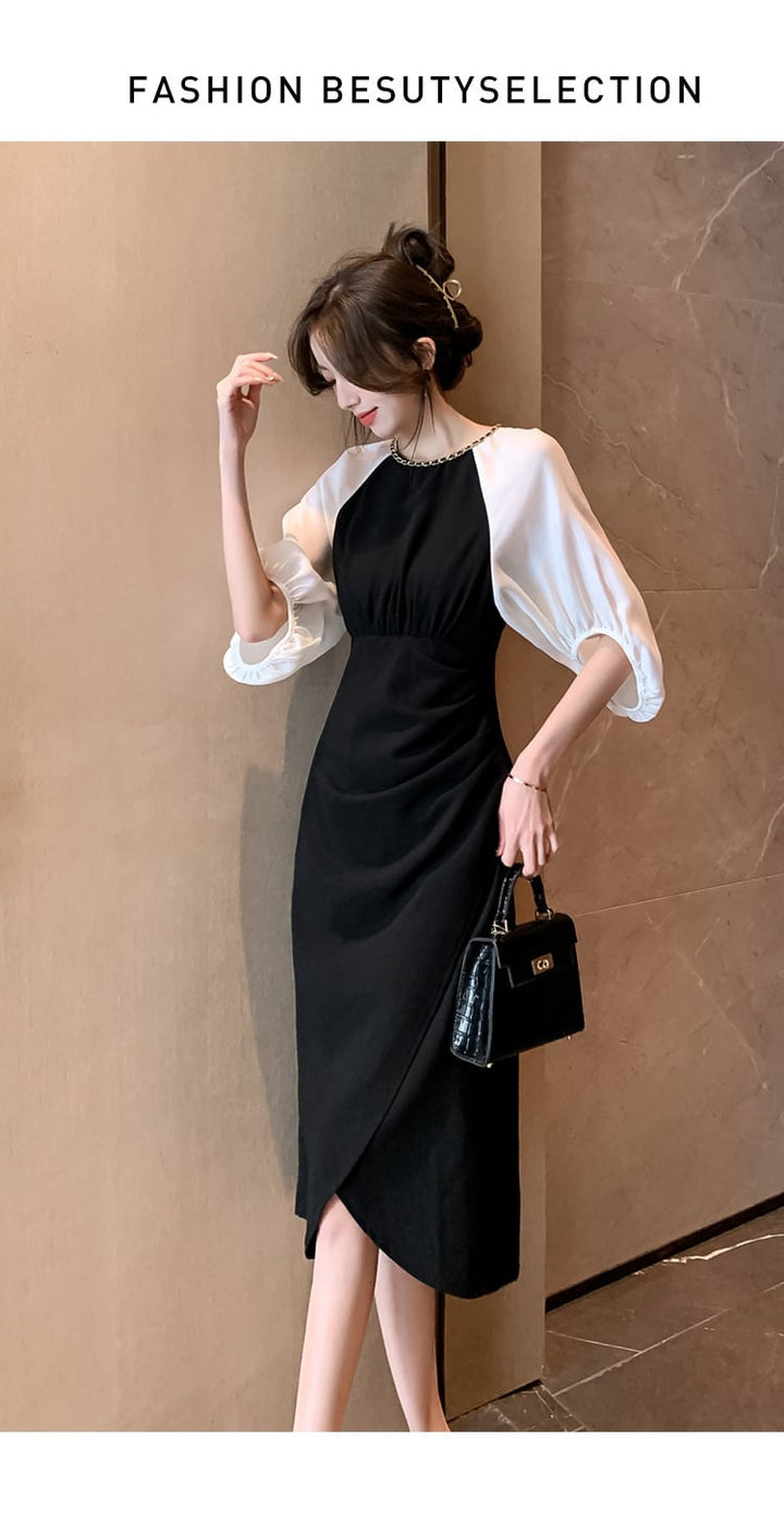 【dress】高級感 エレガント切り替えデートワンピース　M17499