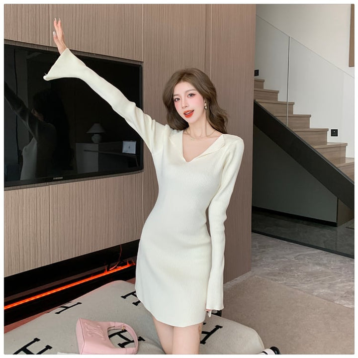【dress】Vネックニットワンピース　M18381