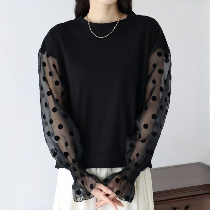 【tops】チュール切り替え長袖Tシャツ　M22604