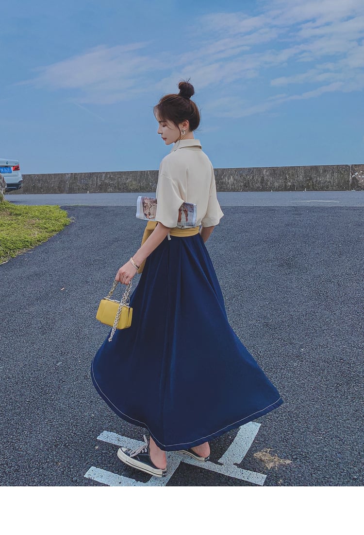 【dress】高級感 ファッション切り替えシャツワンピース　M16803
