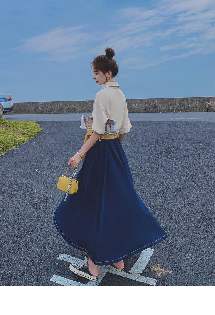 【dress】高級感 ファッション切り替えシャツワンピース　M16803