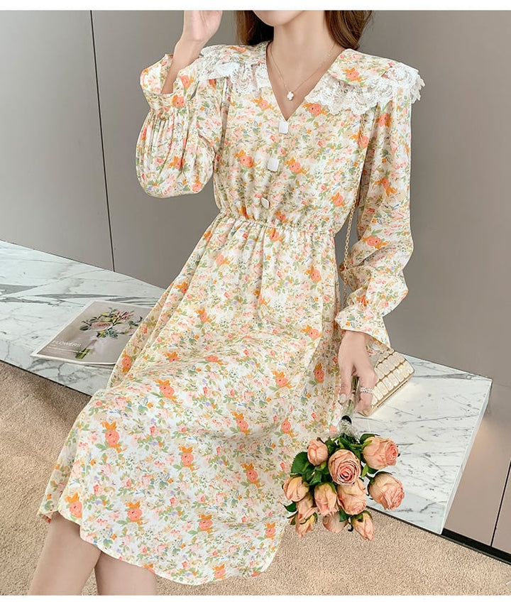 【dress】細身効果抜群♪スウィート花柄ワンピースオシャレ　M17017