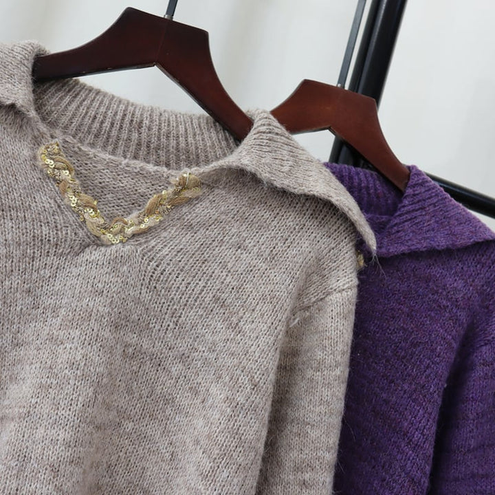 【tops】折り襟ニットセーター　M28374