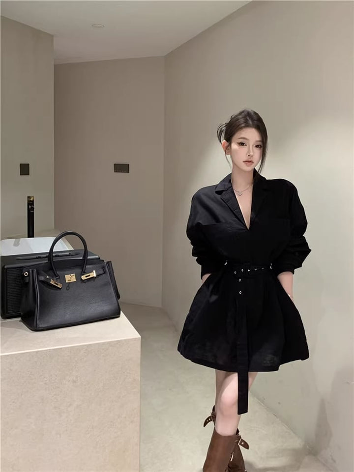 【dress】ベルト付きミニシャツワンピース Q8383