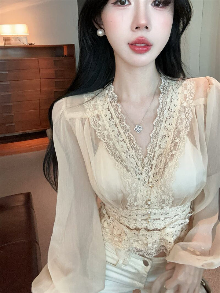 【tops】レースドッキングブラウス　M29390