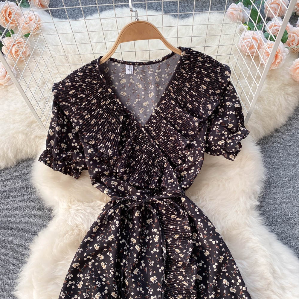 【dress】優しい雰囲気スウィート花柄ワンピース着瘦せ　M17382