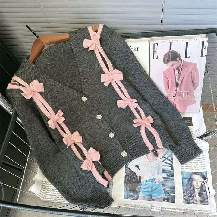 【outer】リボン付きニットカーデ　M25725