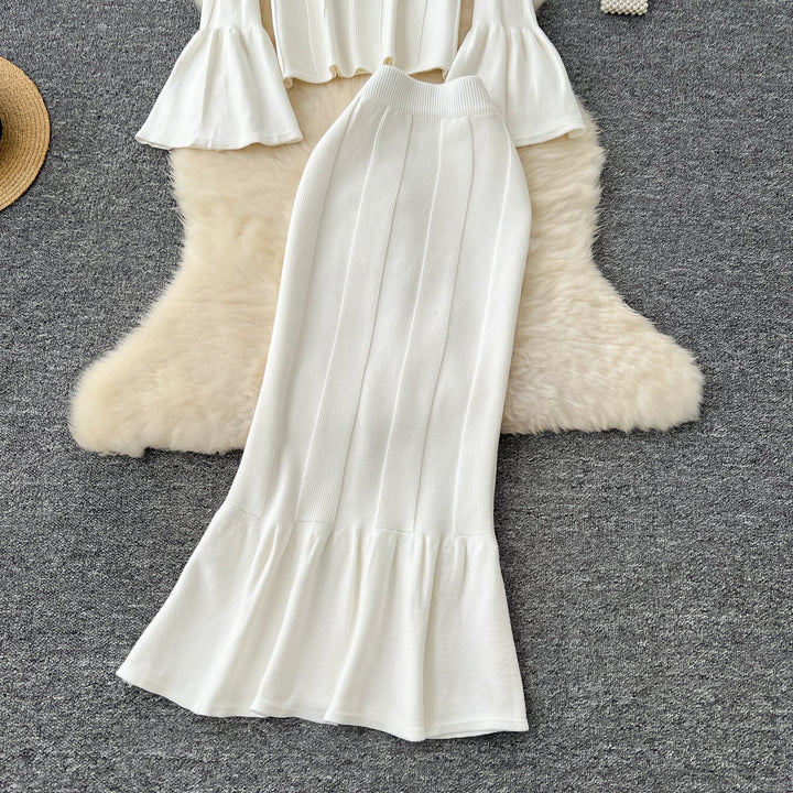 【set】フレアスリーブニットトップス×マーメイドスカートセット　N2776
