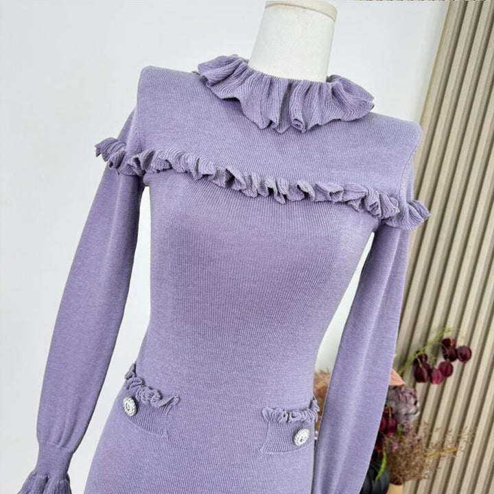 【dress】ギャザーフリルニットワンピース Q7631