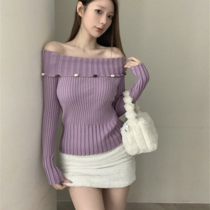 【tops】ボートネックニットトップス　M29637