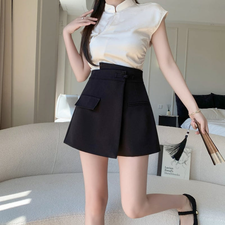 【bottoms】ハイウエストキュロットパンツ　M29035