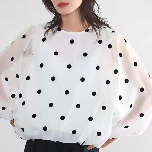 【tops】ドット柄切り替えトップス　M26990