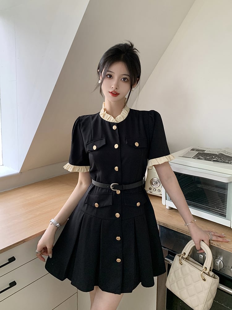【dress】知的で品の良い♡エレガントデートワンピースベルト付き　M16775