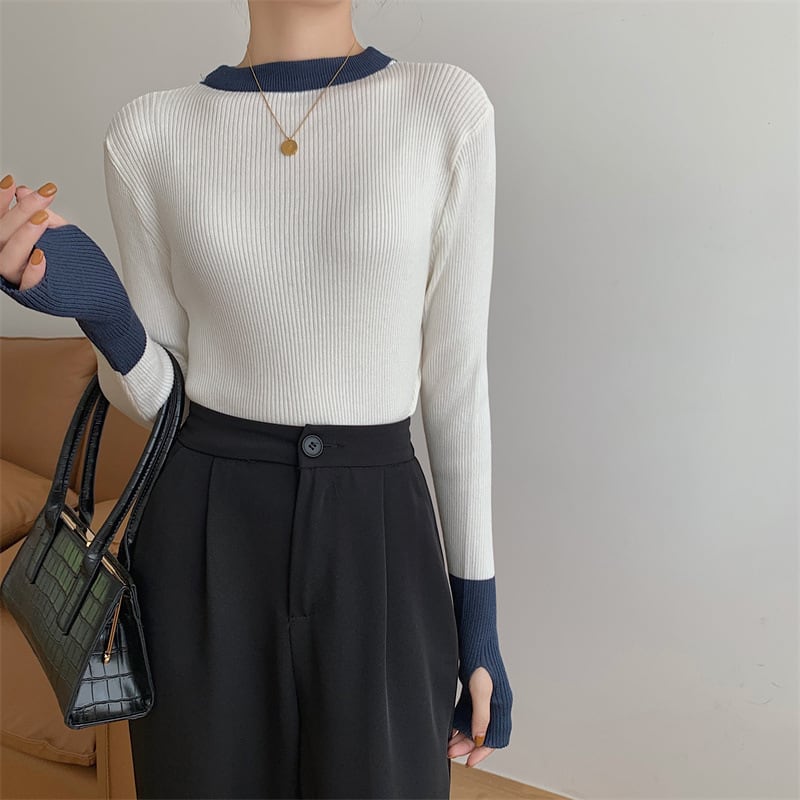 【tops】配色ニットトップス　M26540