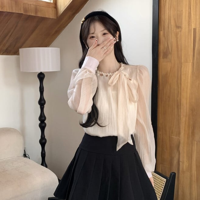 【tops】リボン付きブラウス　M29695