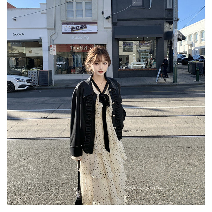 【dress】ビッグリボンドット柄ティアードワンピース　N3324