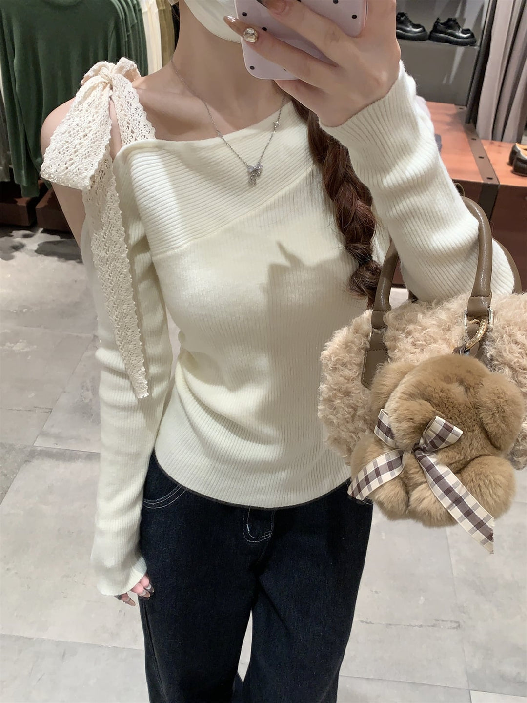 【tops】オフショルダーニットトップス　M27365