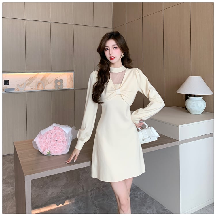 【dress】リボン付きニットワンピース　M18220