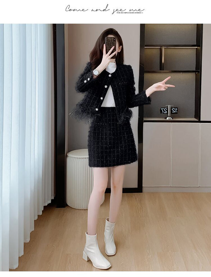 【set】フェイクファー付きツイードセット　N2156