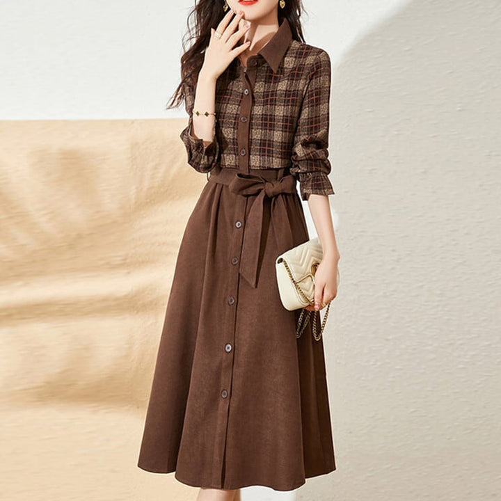 【dress】チェック柄切り替えデートワンピース　M17876