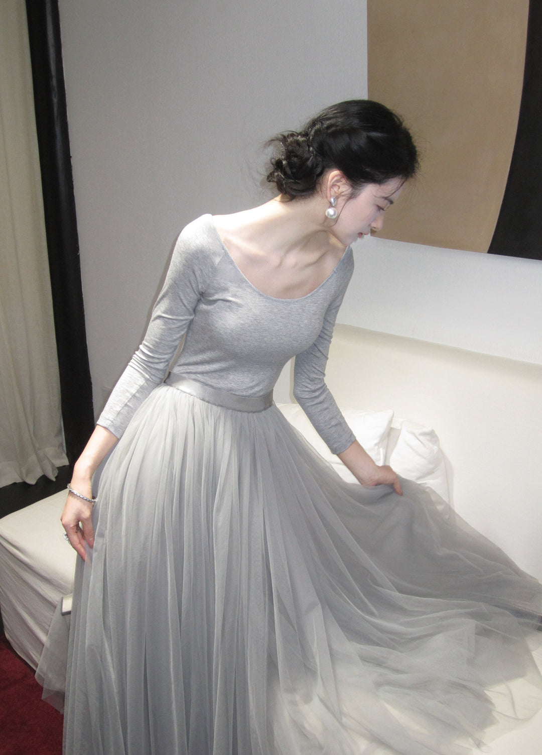 【dress】2WAYチュールドッキングロングワンピース　N3426
