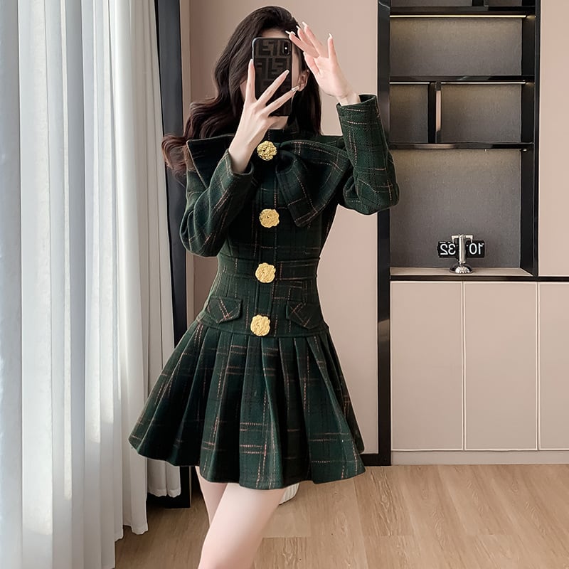 【dress】リボン付きラシャ生地ワンピース　M26550