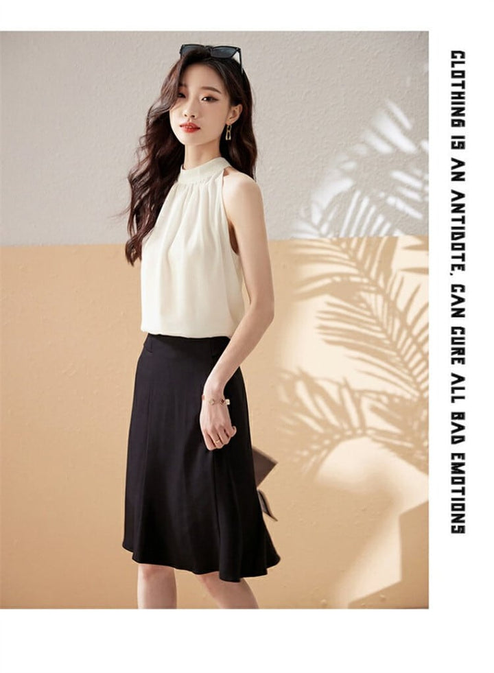 【tops】好感度UPノースリーブエレガントシャツトップス　M16869