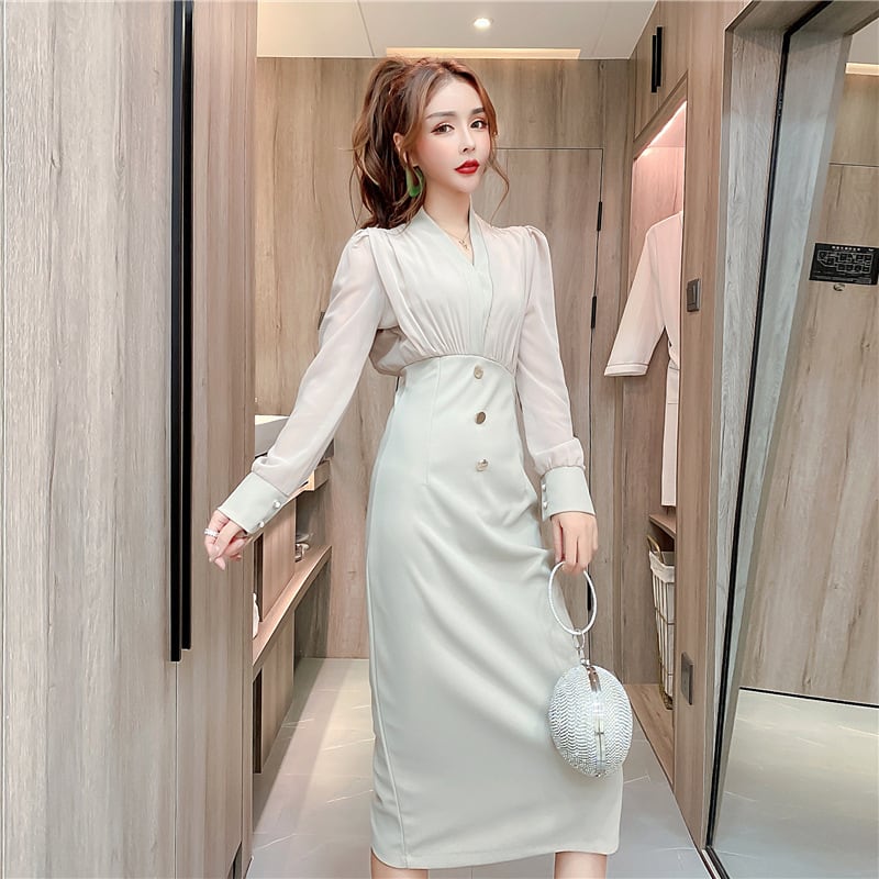 【dress】知的で品の良い♡エレガント切り替えワンピース　M17019