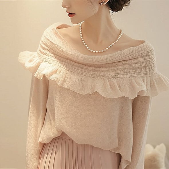 【tops】フリルニットトップス　M26779