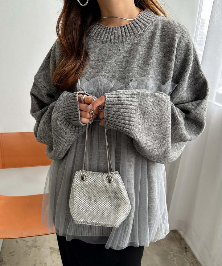 【tops】チュールドッキングニットセーター　M25563