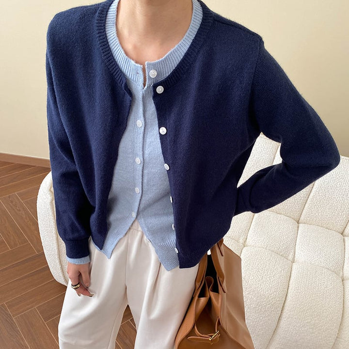 【outer】フェイクレイヤードニットカーディガン Q7001