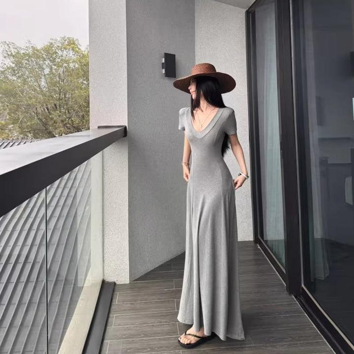 【dress】Vネックタイトロングワンピース Q8302