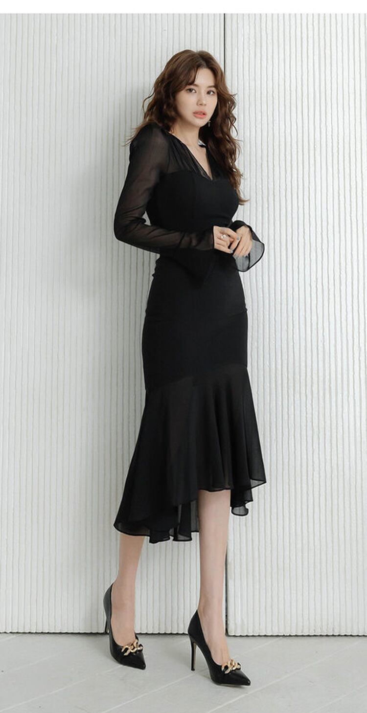 【dress】シアースリーブマーメイドデートワンピース　N2747