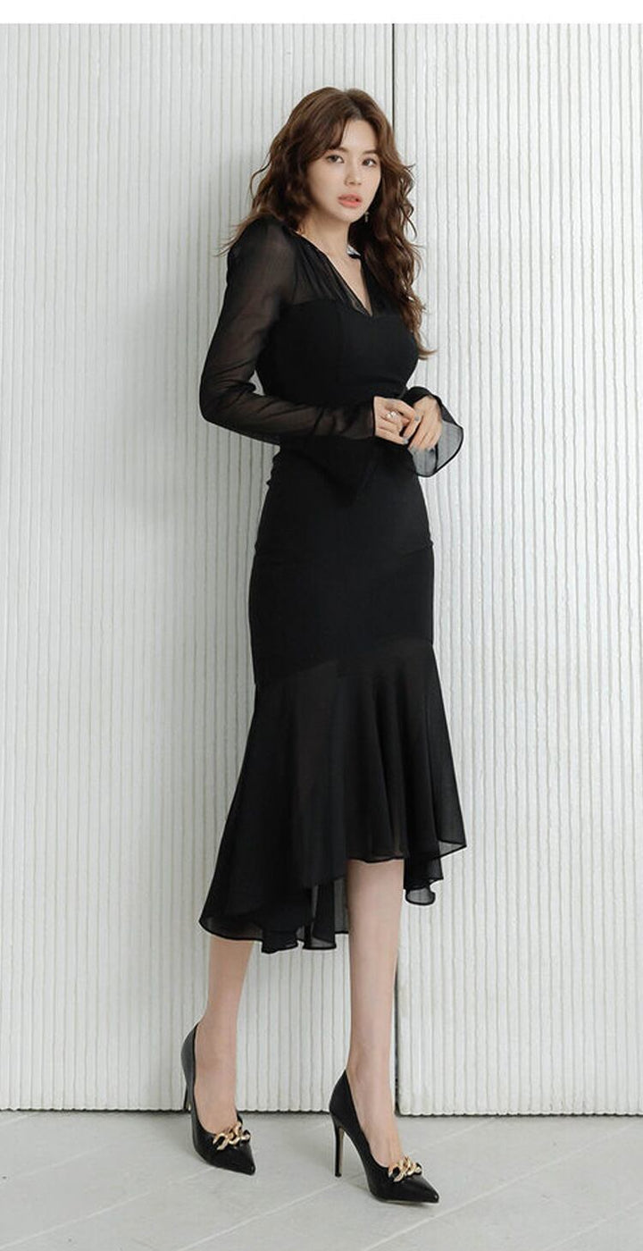 【dress】シアースリーブマーメイドデートワンピース　N2747