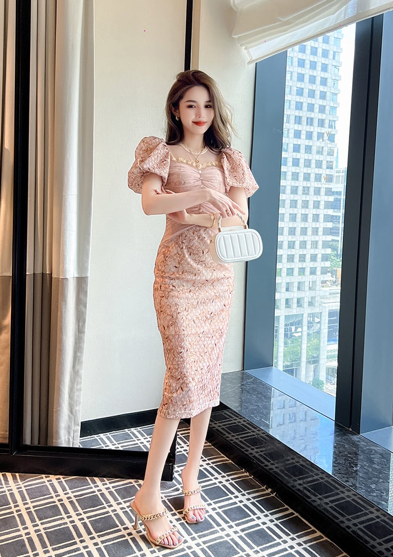 【dress】レース切り替えワンピース　M23075