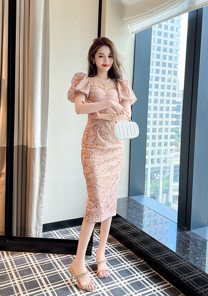 【dress】レース切り替えワンピース　M23075